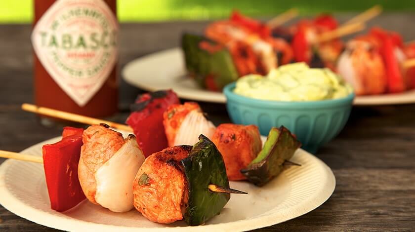 Appetizer Chicken Skewers with Avocado Cream Dip